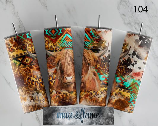 Western Highland Cow, RTP Sublimation Tumbler Wrap, 30 oz, 20 oz, 15oz, 12 oz, Sublimation Print