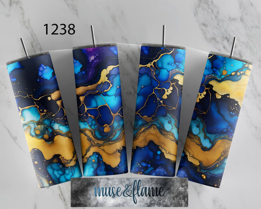 Blue and Gold Alcohol Ink, RTP Sublimation Tumbler Wrap, 30 oz, 20 oz, 15oz, 12 oz, Sublimation Print