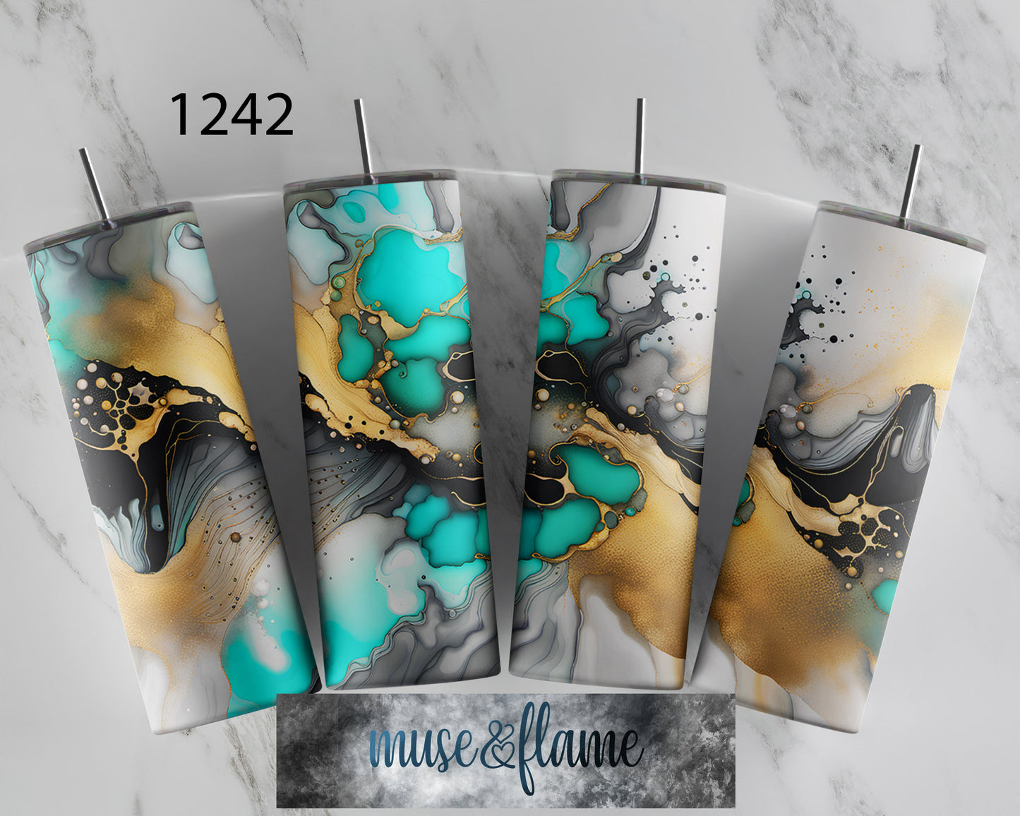 Blue Gold Alcohol Ink, RTP Sublimation Tumbler Wrap, 30 oz, 20 oz, 15oz, 12 oz, Sublimation Print