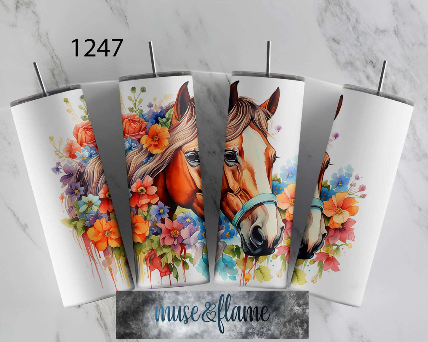 Floral Horse, RTP Sublimation Tumbler Wrap, 30 oz, 20 oz, 15oz, 12 oz, Sublimation Print