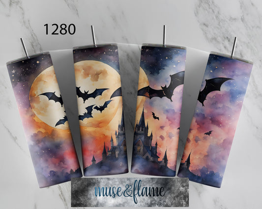 Bats, Castle, RTP Sublimation Tumbler Wrap, 30 oz, 20 oz, 15oz, 12 oz, Sublimation Print