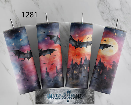 Bats, Castle, RTP Sublimation Tumbler Wrap, 30 oz, 20 oz, 15oz, 12 oz, Sublimation Print