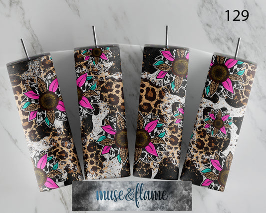 Floral Leopard Print, RTP Sublimation Tumbler Wrap, 30 oz, 20 oz, 15oz, 12 oz, Sublimation Print