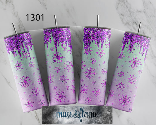 Purple Snowflakes, RTP Sublimation Tumbler Wrap, 30 oz, 20 oz, 15oz, 12 oz, Sublimation Print