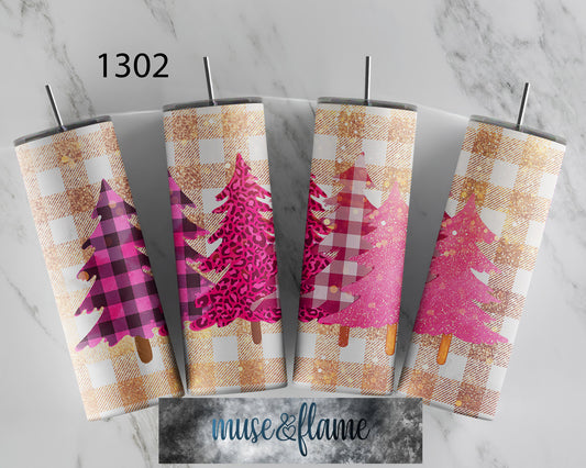 Pink Christmas Trees, RTP Sublimation Tumbler Wrap, 30 oz, 20 oz, 15oz, 12 oz, Sublimation Print