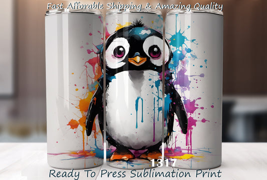 Paint Splatter Penguin, RTP Sublimation Tumbler Wrap, 30 oz, 20 oz, 15oz, 12 oz, Sublimation Print