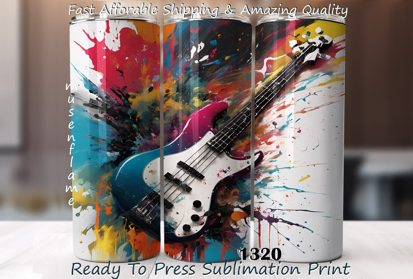 Bass Guitar, RTP Sublimation Tumbler Wrap, 30 oz, 20 oz, 15oz, 12 oz, Sublimation Print