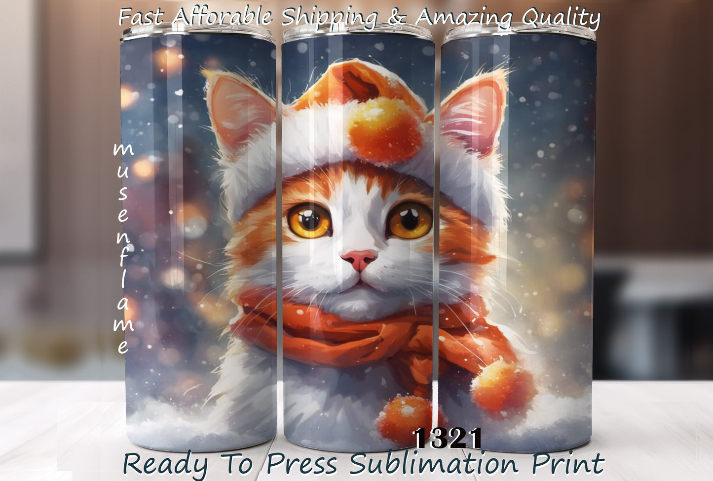 Christmas Cat, RTP Sublimation Tumbler Wrap, 30 oz, 20 oz, 15oz, 12 oz, Sublimation Print