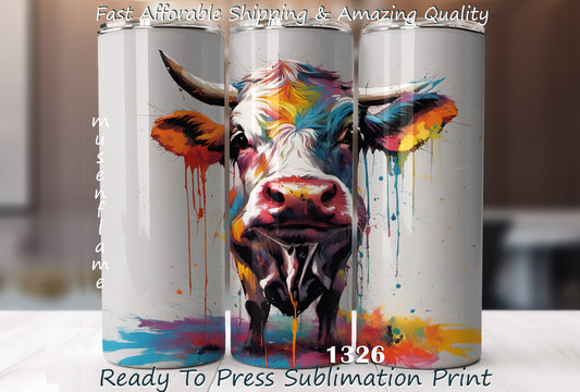 Paint Splatter Cow, RTP Sublimation Tumbler Wrap, 30 oz, 20 oz, 15oz, 12 oz, Sublimation Print