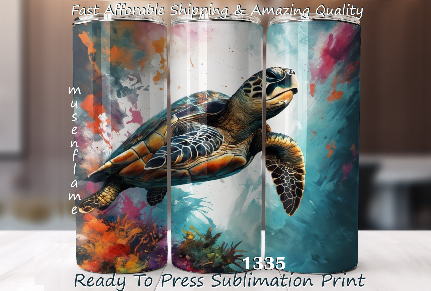 Sea Turtle, RTP Sublimation Tumbler Wrap, 30 oz, 20 oz, 15oz, 12 oz, Sublimation Print