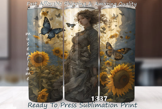 Sunflower Lady, RTP Sublimation Tumbler Wrap, 30 oz, 20 oz, 15oz, 12 oz, Sublimation Print