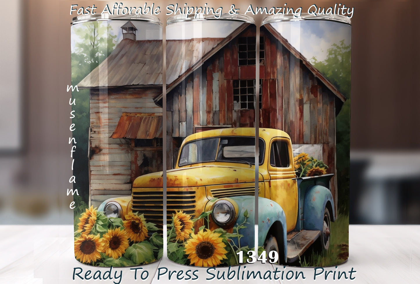 Autumn Farm Truck, RTP Sublimation Tumbler Wrap, 30 oz, 20 oz, 15oz, 12 oz, Sublimation Print