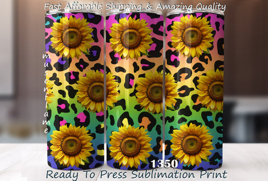 Leopard Print Sunflowers, RTP Sublimation Tumbler Wrap, 30 oz, 20 oz, 15oz, 12 oz, Sublimation Print