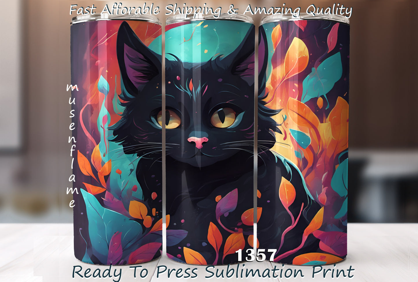 Black Cat, RTP Sublimation Tumbler Wrap, 30 oz, 20 oz, 15oz, 12 oz, Sublimation Print