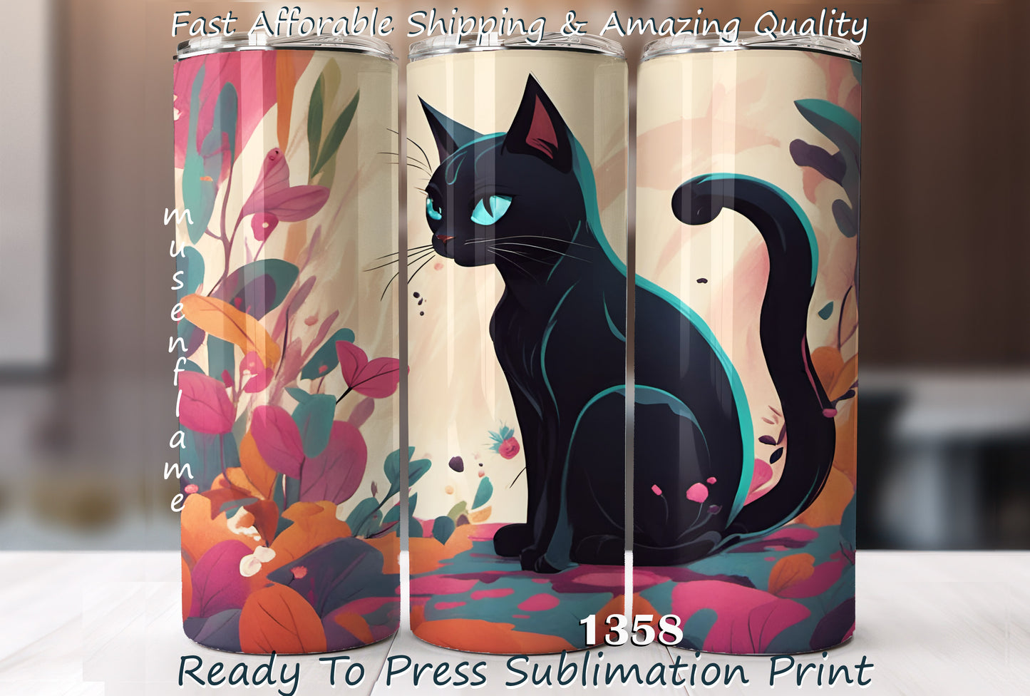 Black Cat, RTP Sublimation Tumbler Wrap, 30 oz, 20 oz, 15oz, 12 oz, Sublimation Print