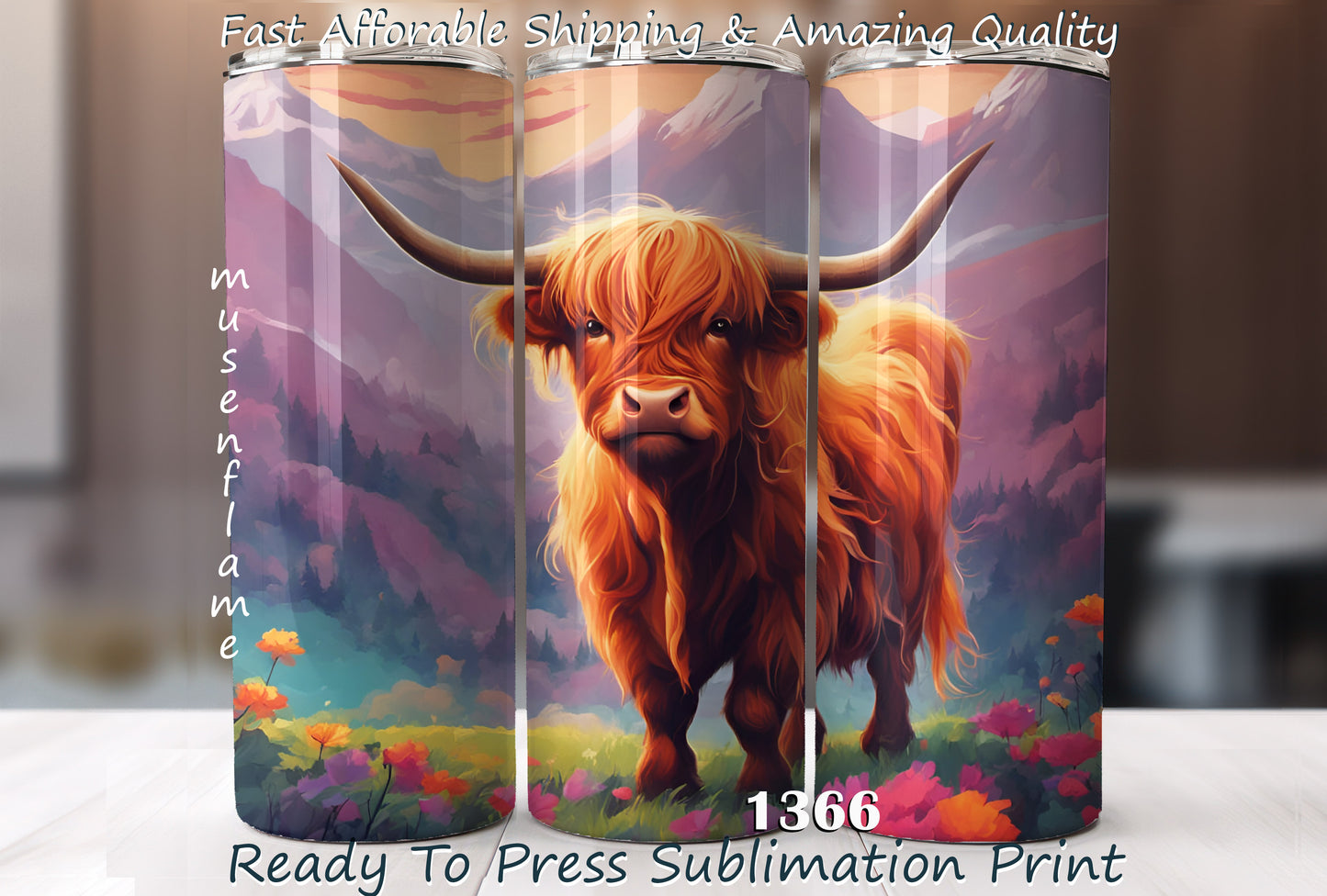 Highland Cow, RTP Sublimation Tumbler Wrap, 30 oz, 20 oz, 15oz, 12 oz, Sublimation Print