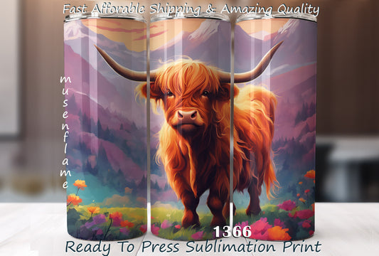 Highland Cow, RTP Sublimation Tumbler Wrap, 30 oz, 20 oz, 15oz, 12 oz, Sublimation Print