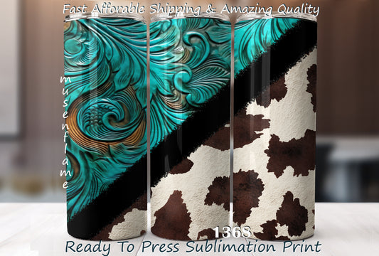 Split Tooled Leather, RTP Sublimation Tumbler Wrap, 30 oz, 20 oz, 15oz, 12 oz, Sublimation Print