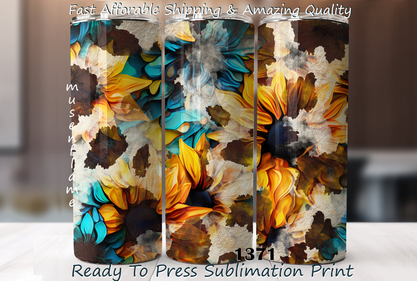 Sunflower Cow Hide, RTP Sublimation Tumbler Wrap, 30 oz, 20 oz, 15oz, 12 oz, Sublimation Print