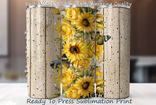 Wood Grain Floral, RTP Sublimation Tumbler Wrap, 30 oz, 20 oz, 15oz, 12 oz, Sublimation Print