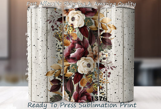 Wood Grain Floral, RTP Sublimation Tumbler Wrap, 30 oz, 20 oz, 15oz, 12 oz, Sublimation Print