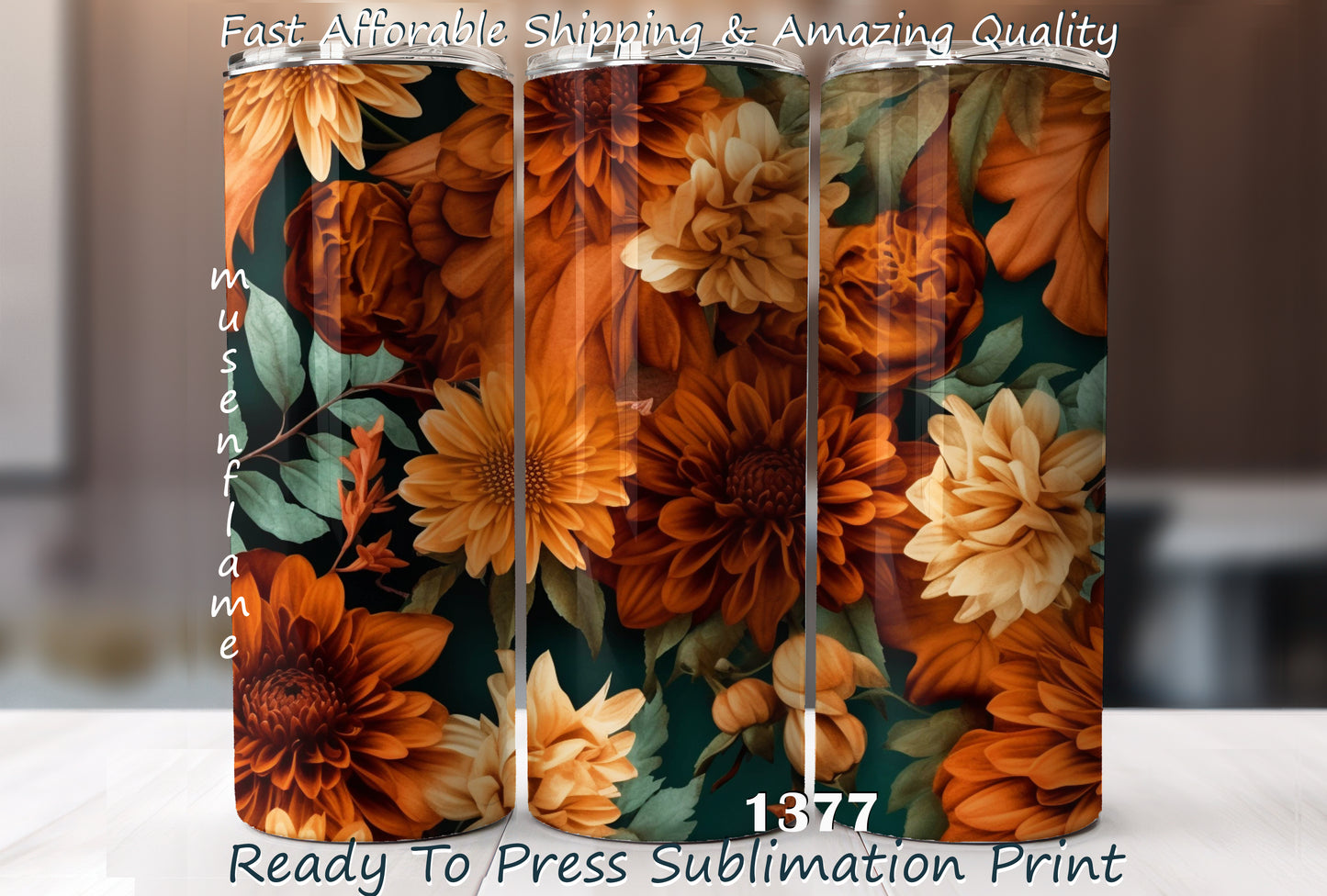 Flowers, RTP Sublimation Tumbler Wrap, 30 oz, 20 oz, 15oz, 12 oz, Sublimation Print