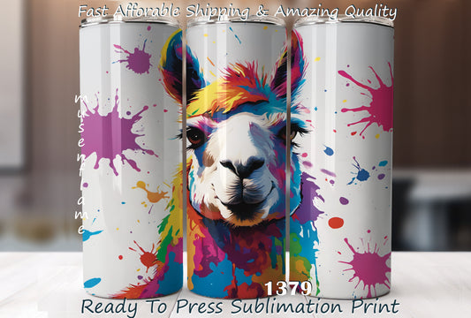 Paint Splatter Llama, RTP Sublimation Tumbler Wrap, 30 oz, 20 oz, 15oz, 12 oz, Sublimation Print