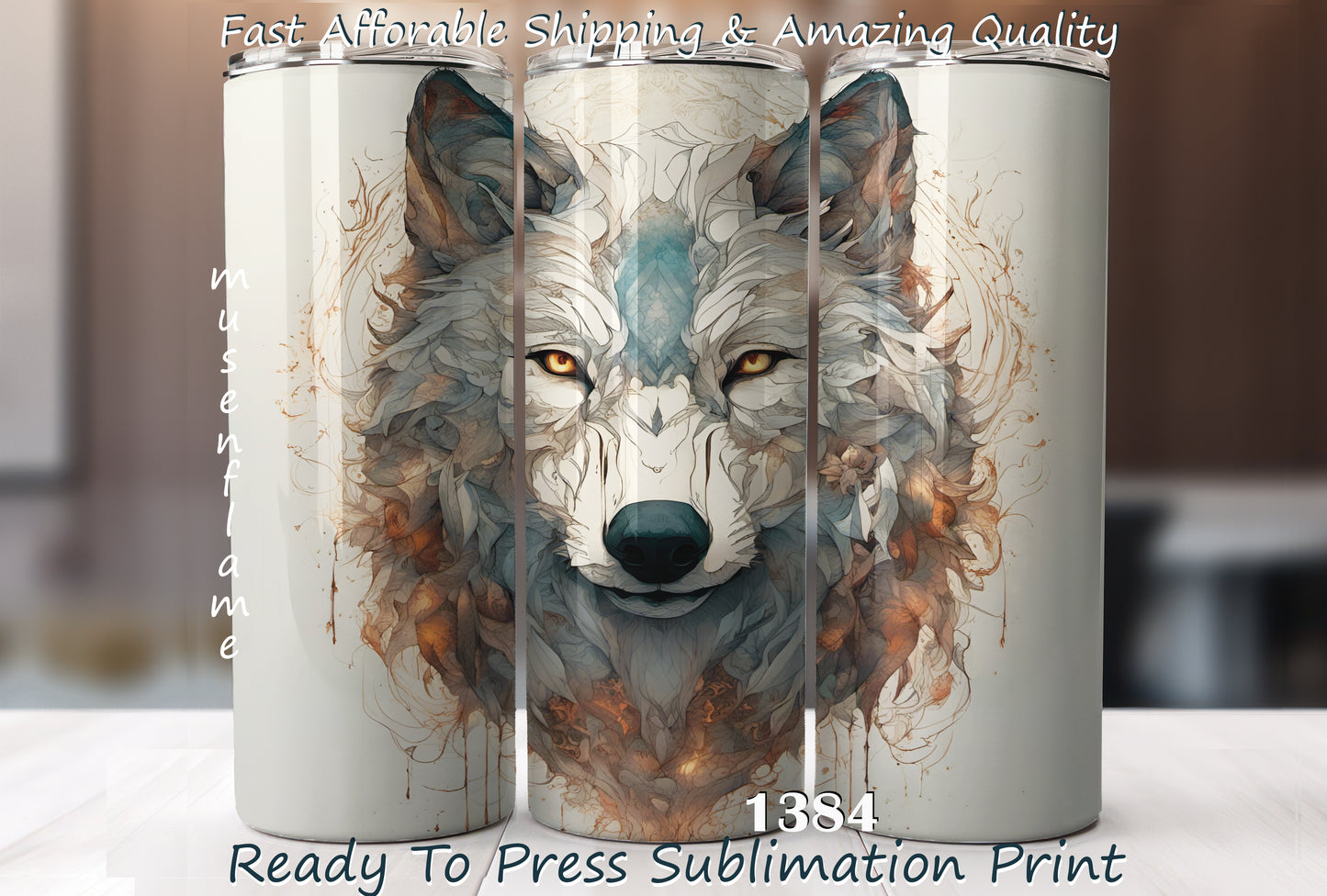 Wolf, RTP Sublimation Tumbler Wrap, 30 oz, 20 oz, 15oz, 12 oz, Sublimation Print