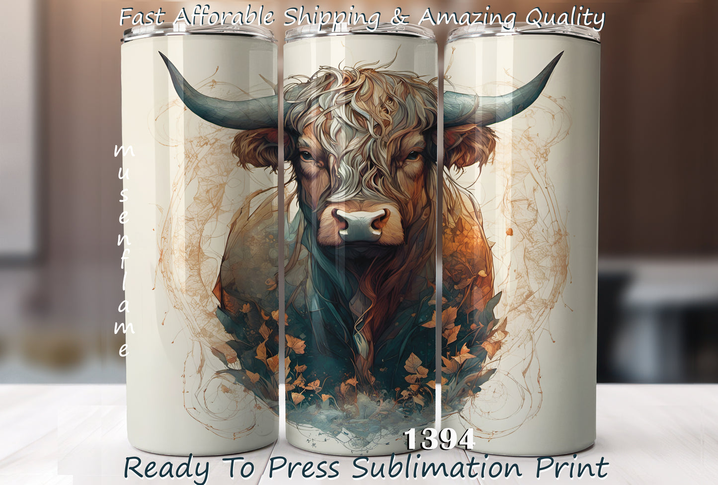 Highland Bull, RTP Sublimation Tumbler Wrap, 30 oz, 20 oz, 15oz, 12 oz, Sublimation Print