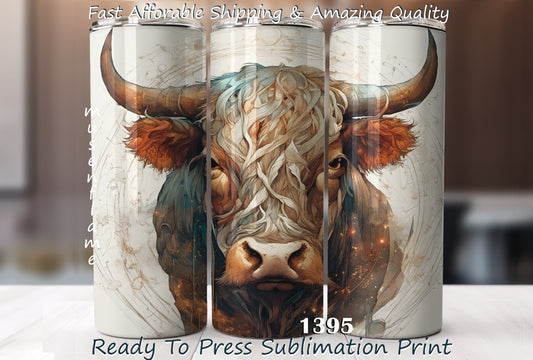 Highland Bull, RTP Sublimation Tumbler Wrap, 30 oz, 20 oz, 15oz, 12 oz, Sublimation Print