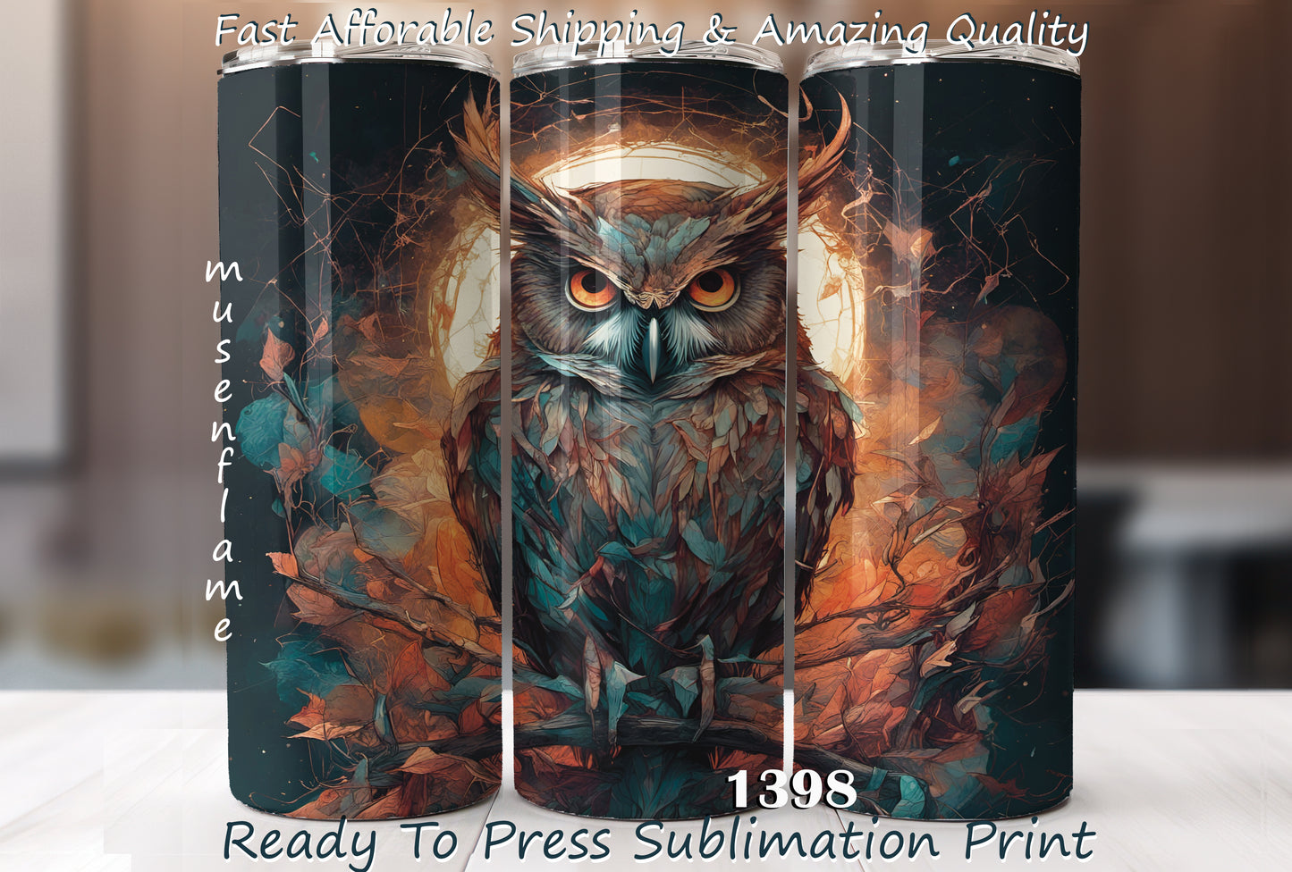 Owl, RTP Sublimation Tumbler Wrap, 30 oz, 20 oz, 15oz, 12 oz, Sublimation Print