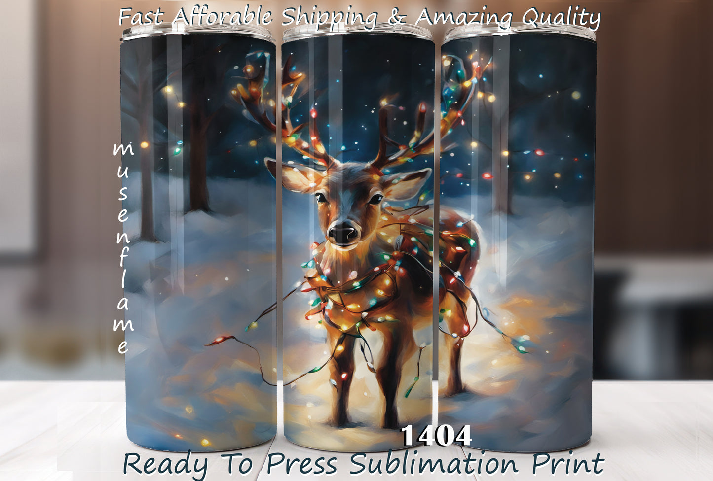 Christmas Lights Reindeer, RTP Sublimation Tumbler Wrap, 30 oz, 20 oz, 15oz, 12 oz, Sublimation Print