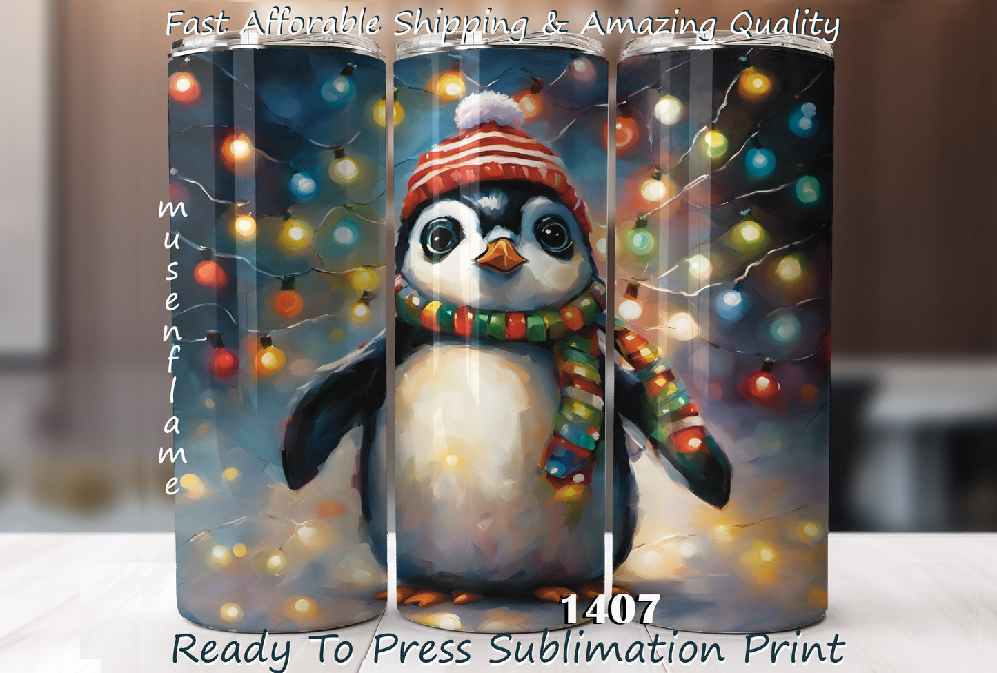 Christmas Penguin, RTP Sublimation Tumbler Wrap, 30 oz, 20 oz, 15oz, 12 oz, Sublimation Print