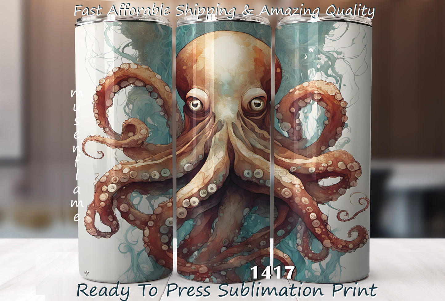 Octopus, RTP Sublimation Tumbler Wrap, 30 oz, 20 oz, 15oz, 12 oz, Sublimation Print