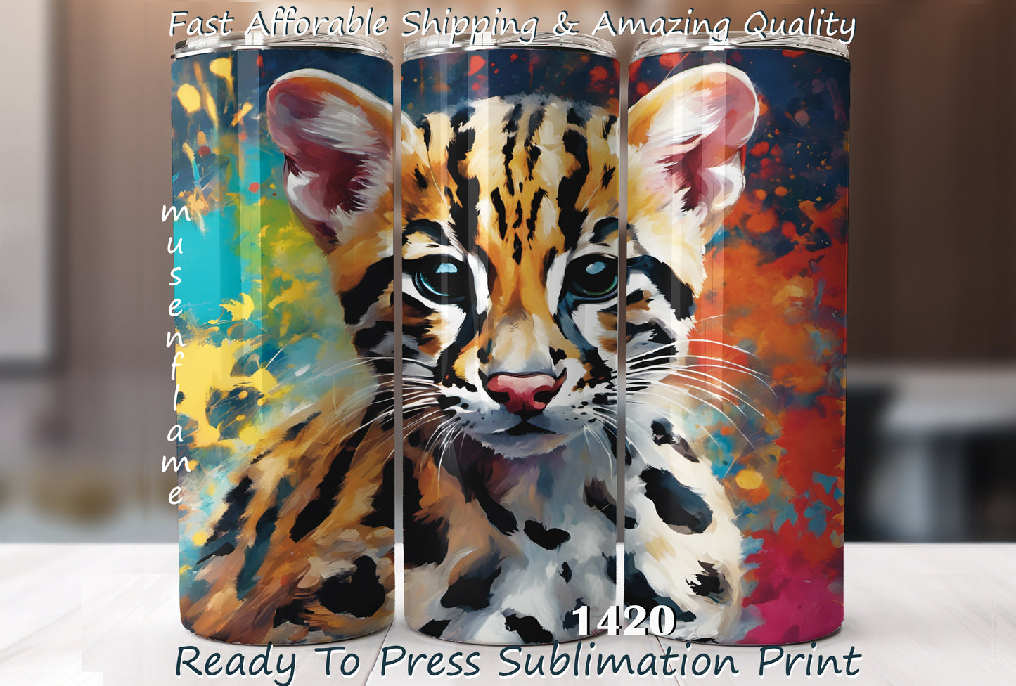 Baby Ocelot, RTP Sublimation Tumbler Wrap, 30 oz, 20 oz, 15oz, 12 oz, Sublimation Print