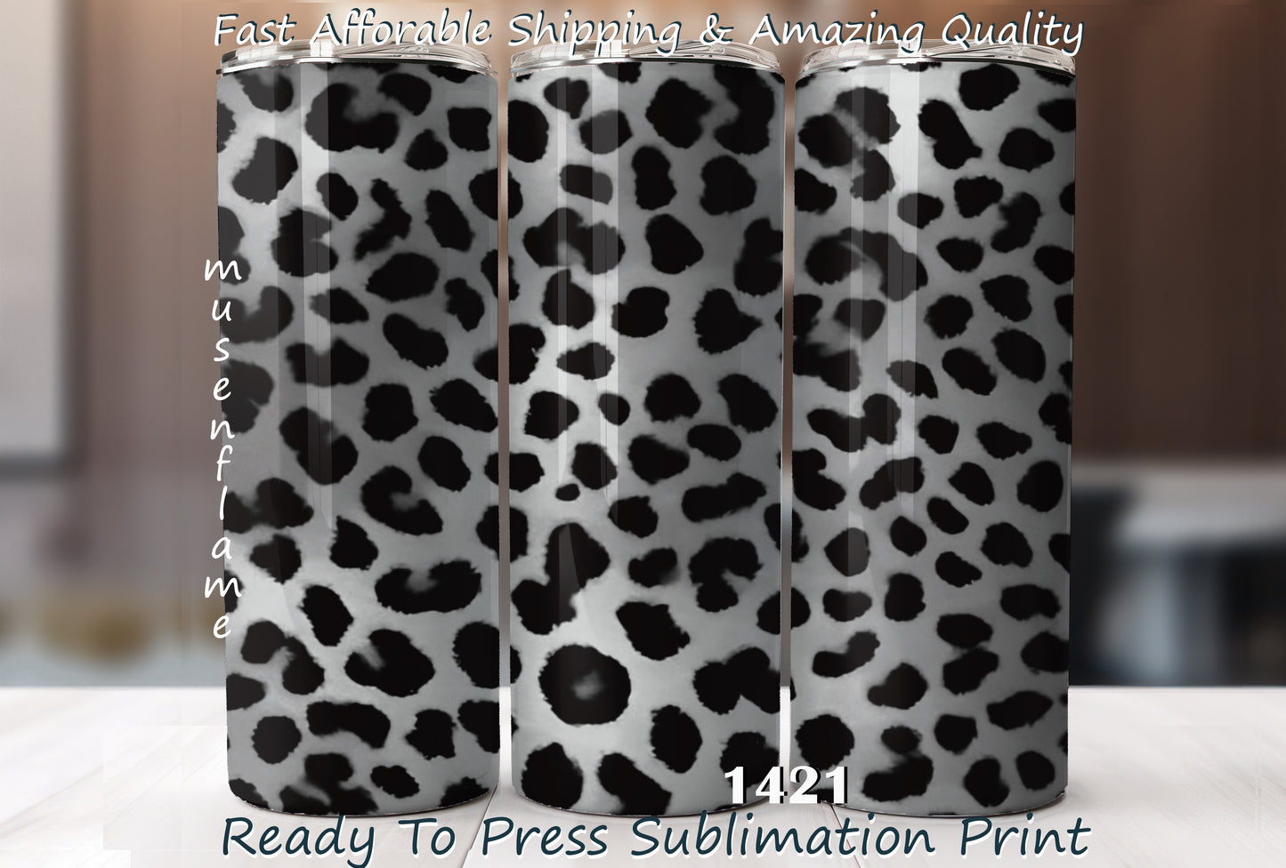 Grey Leopard Print, RTP Sublimation Tumbler Wrap, 30 oz, 20 oz, 15oz, 12 oz, Sublimation Print