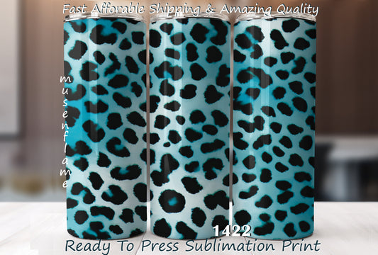 Blue Leopard Print, RTP Sublimation Tumbler Wrap, 30 oz, 20 oz, 15oz, 12 oz, Sublimation Print