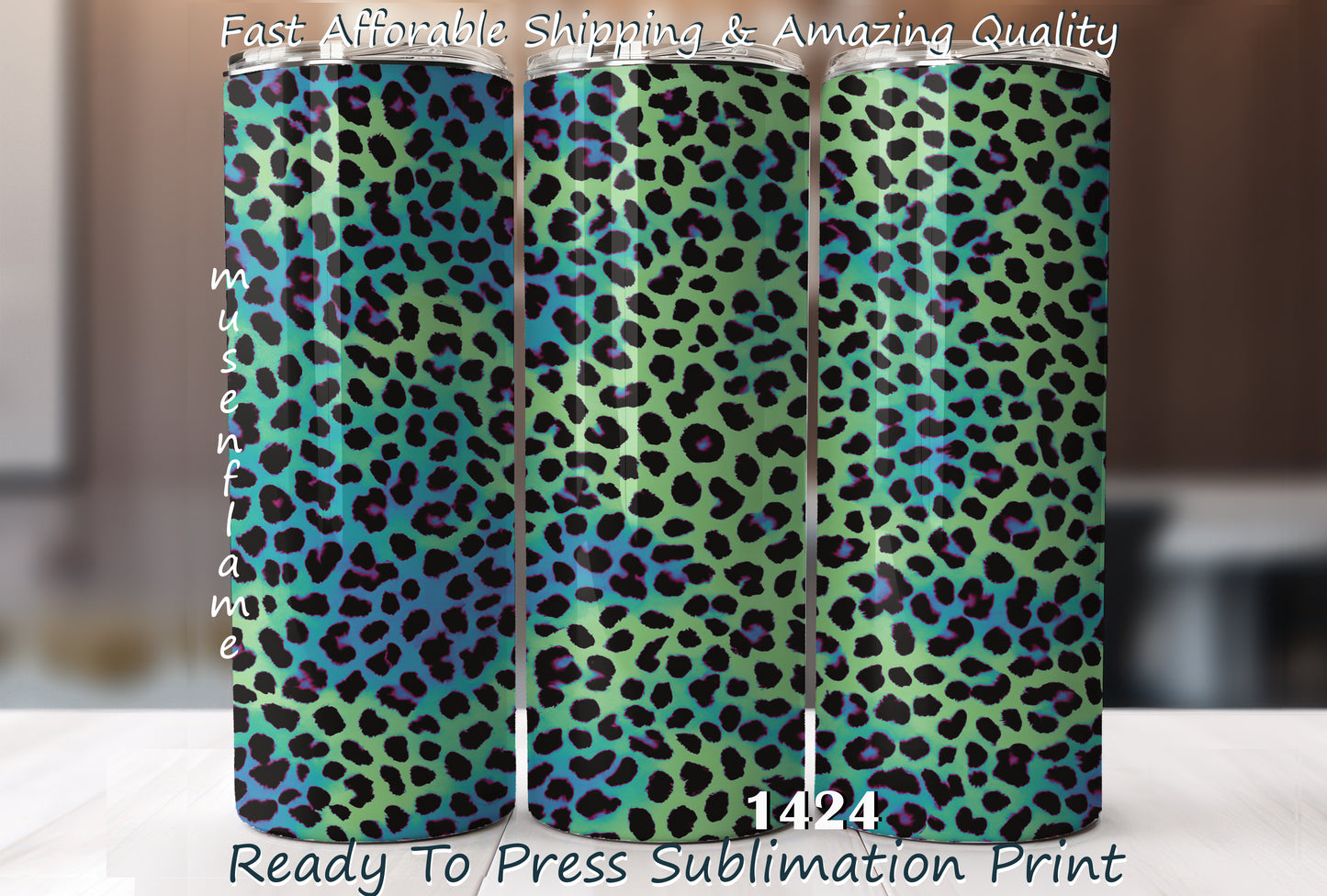 Blue/Green Leopard Print, RTP Sublimation Tumbler Wrap, 30 oz, 20 oz, 15oz, 12 oz, Sublimation Print