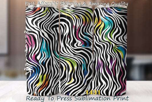 Rainbow Zebra Print, RTP Sublimation Tumbler Wrap, 30 oz, 20 oz, 15oz, 12 oz, Sublimation Print