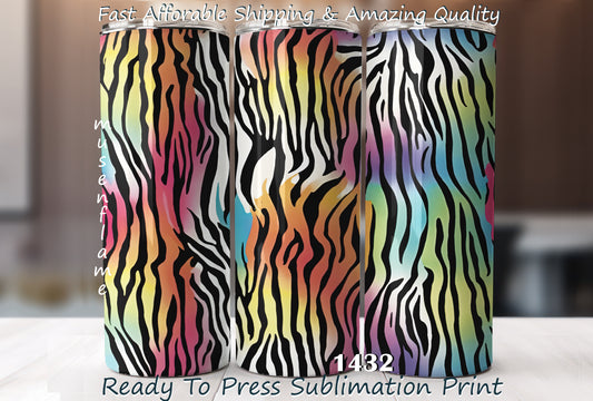 Rainbow Zebra Print, RTP Sublimation Tumbler Wrap, 30 oz, 20 oz, 15oz, 12 oz, Sublimation Print