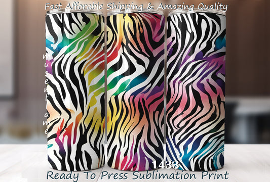 Rainbow Zebra Print, RTP Sublimation Tumbler Wrap, 30 oz, 20 oz, 15oz, 12 oz, Sublimation Print