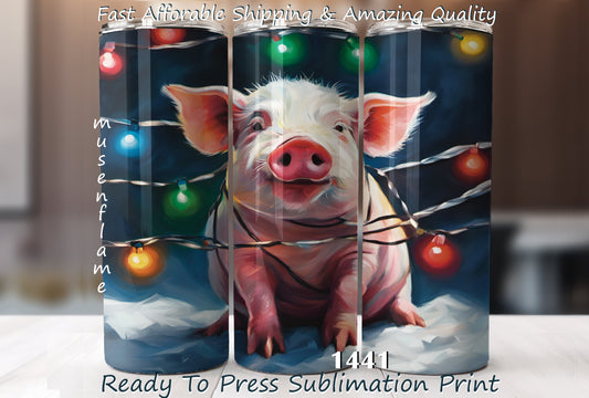 Cute Christmas Pig, RTP Sublimation Tumbler Wrap, 30 oz, 20 oz, 15oz, 12 oz, Sublimation Print