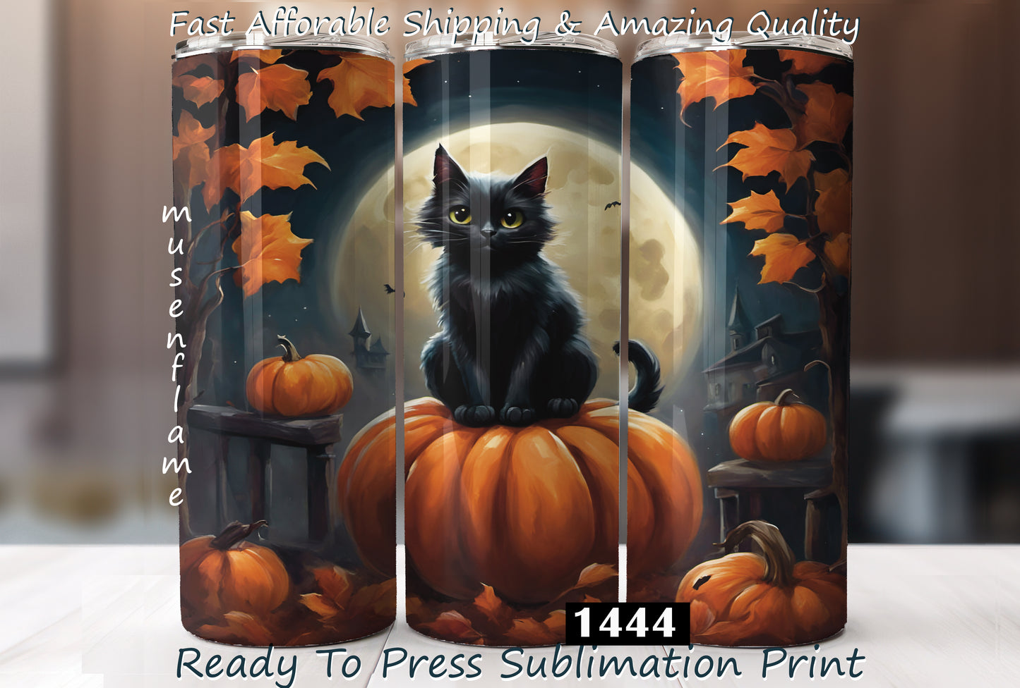 Black Cat, RTP Sublimation Tumbler Wrap, 30 oz, 20 oz, 15oz, 12 oz, Sublimation Print