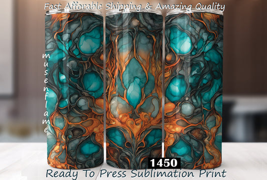 Orange, Grey, Teal Alcohol Ink, RTP Sublimation Tumbler Wrap, 30 oz, 20 oz, 15oz, 12 oz, Sublimation Print