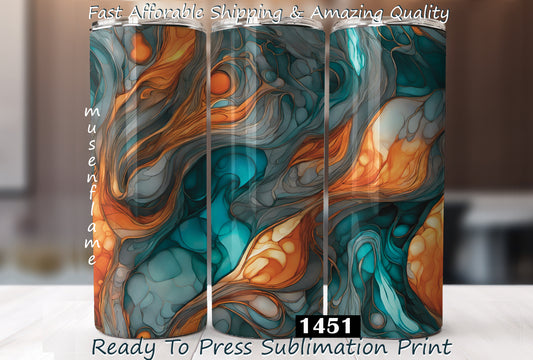 Orange, Grey, Teal Alcohol Ink, RTP Sublimation Tumbler Wrap, 30 oz, 20 oz, 15oz, 12 oz, Sublimation Print