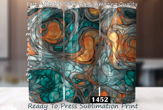 Orange, Grey, Teal Alcohol Ink, RTP Sublimation Tumbler Wrap, 30 oz, 20 oz, 15oz, 12 oz, Sublimation Print