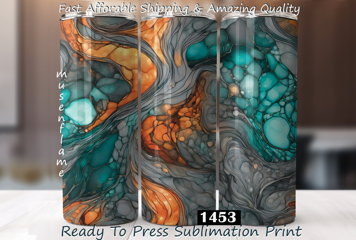 Orange, Grey, Teal Alcohol Ink, RTP Sublimation Tumbler Wrap, 30 oz, 20 oz, 15oz, 12 oz, Sublimation Print