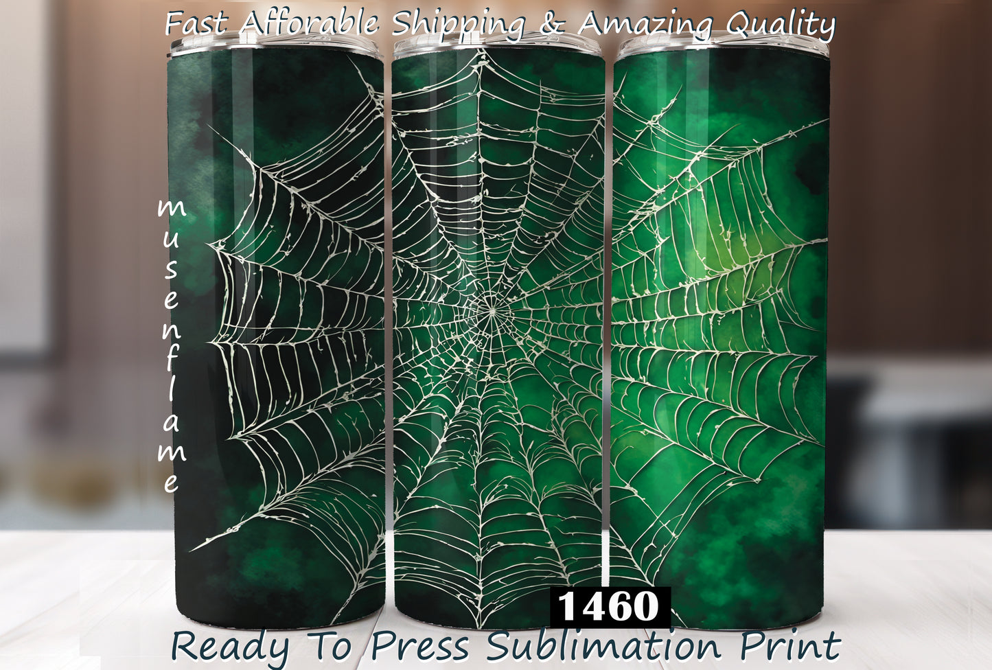 Green Spiderweb, RTP Sublimation Tumbler Wrap, 30 oz, 20 oz, 15oz, 12 oz, Sublimation Print