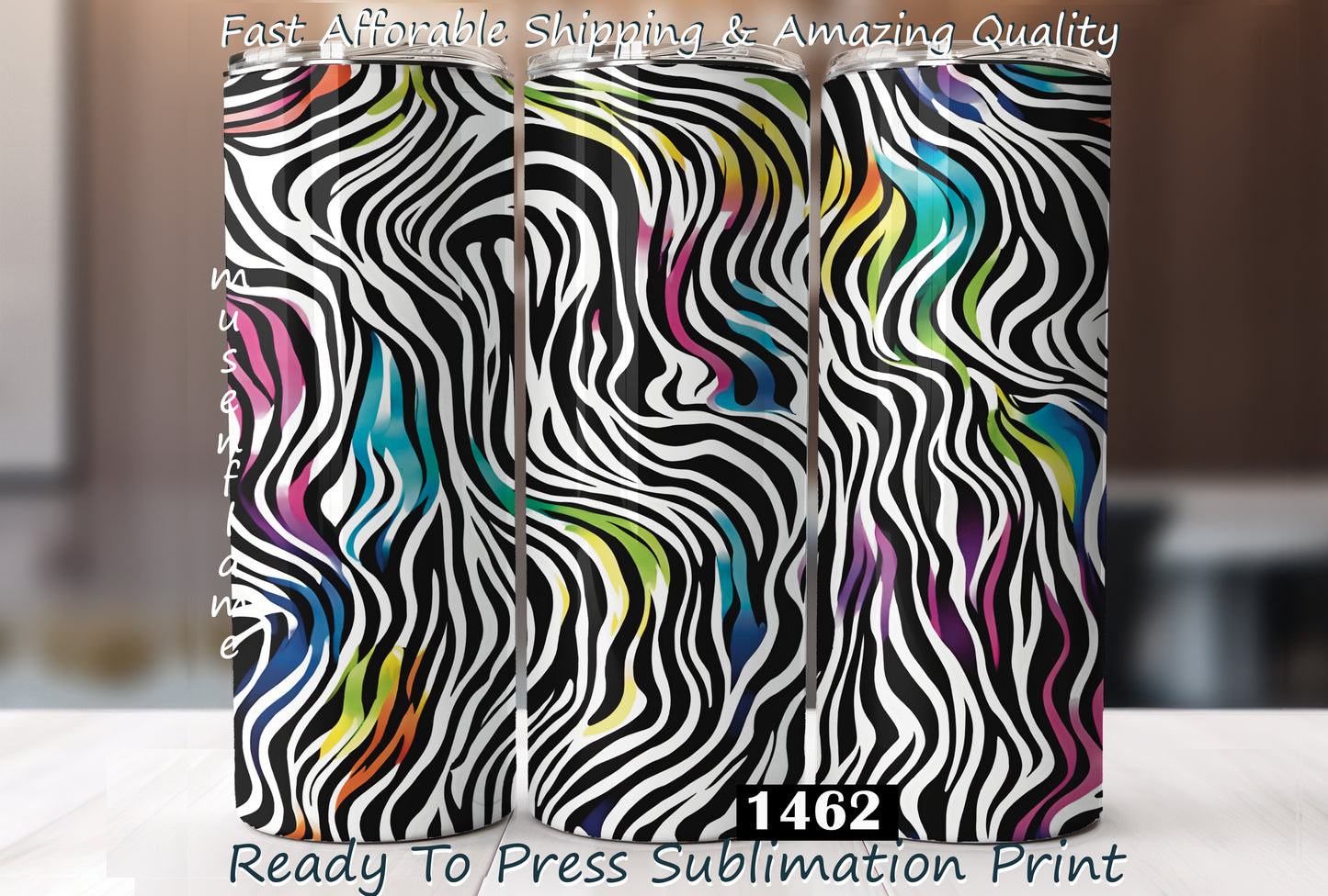 Rainbow Zebra Print, RTP Sublimation Tumbler Wrap, 30 oz, 20 oz, 15oz, 12 oz, Sublimation Print