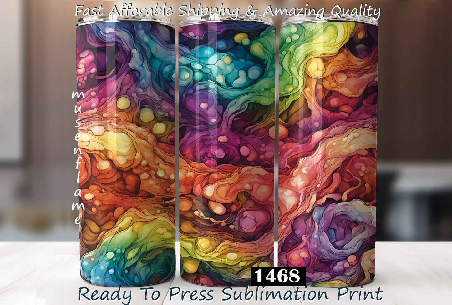 Rainbow Alcohol Ink, RTP Sublimation Tumbler Wrap, 30 oz, 20 oz, 15oz, 12 oz, Sublimation Print